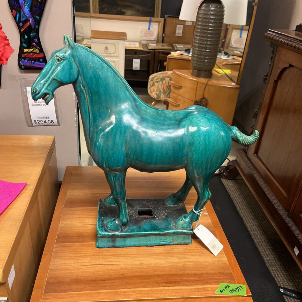 Turquoise Tang Style Horse 17x17