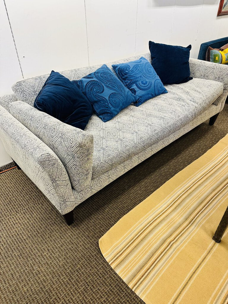 Blue Pattern Sofa With 4 Blue Pillows 82" W.