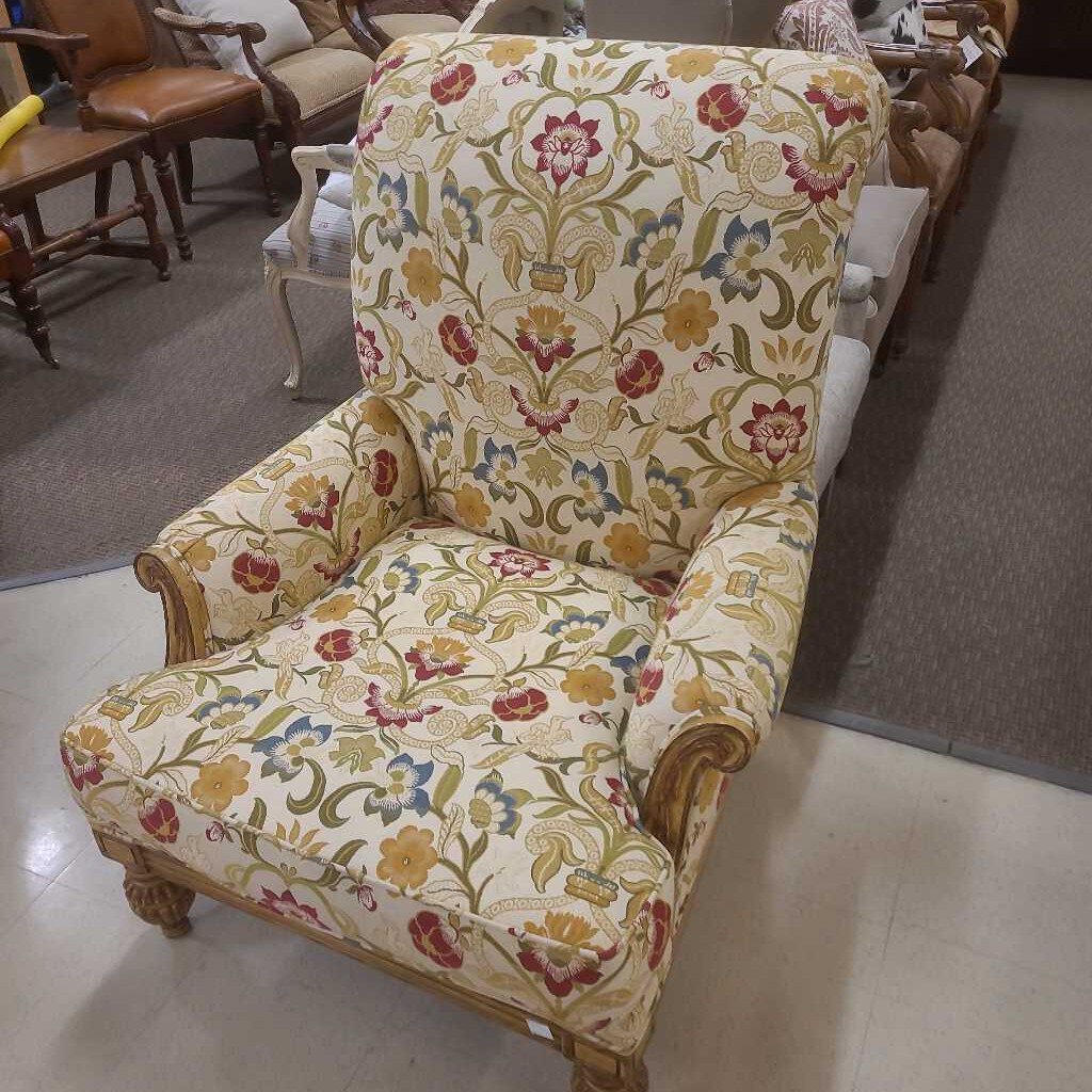 Nancy Corzine Cream Floral Fabric Armchair