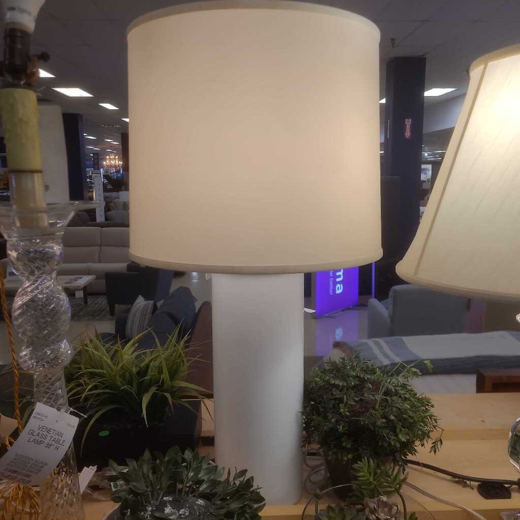 Cylindrical Milk Glass Table Lamp