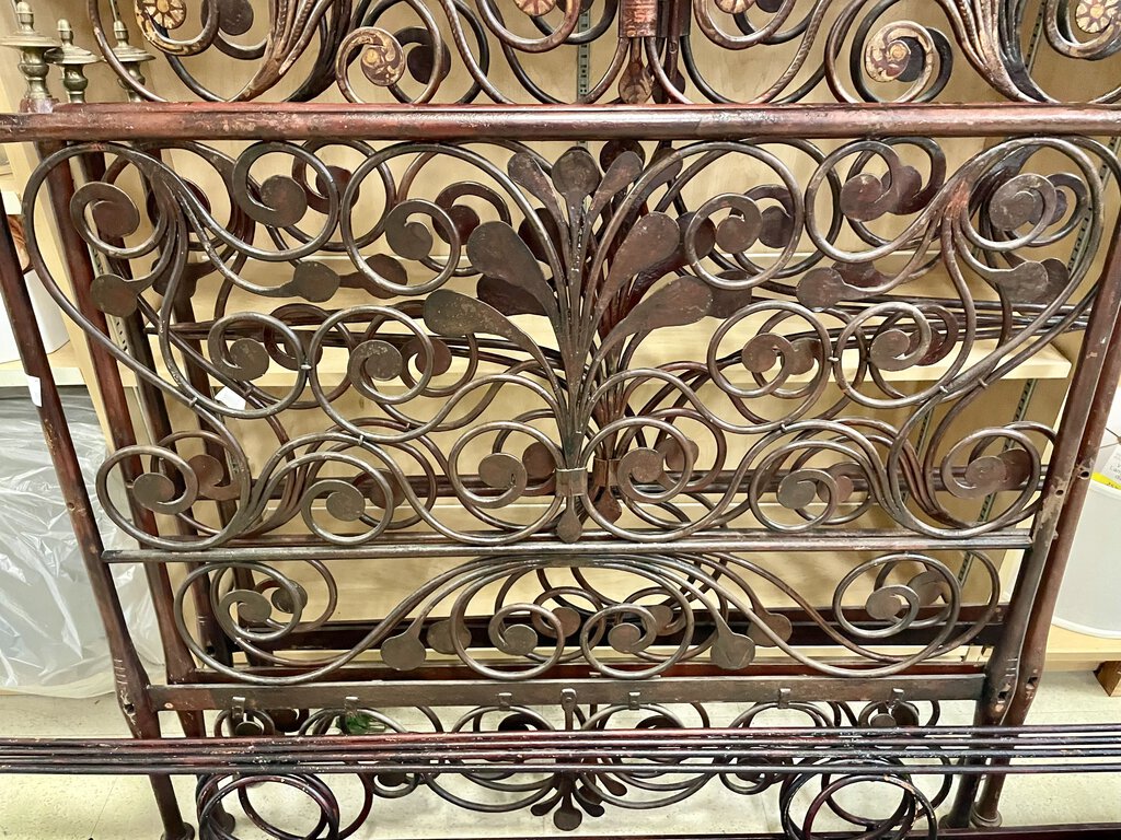 Italian Rocco Painted Iron Brass Twin Bed Frames (PAIR)