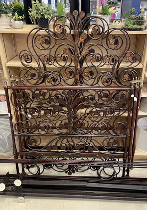 Italian Rocco Painted Iron Brass Twin Bed Frames (PAIR)