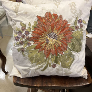 Pottery Barn Pair of Embroidered Rust Floral Pillows