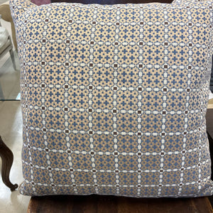 Tan Blue Brown & Cream Pair of Woven Fabric Pillows