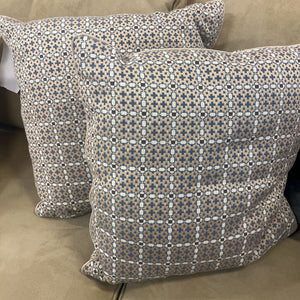 Tan Blue Brown & Cream Pair of Woven Fabric Pillows