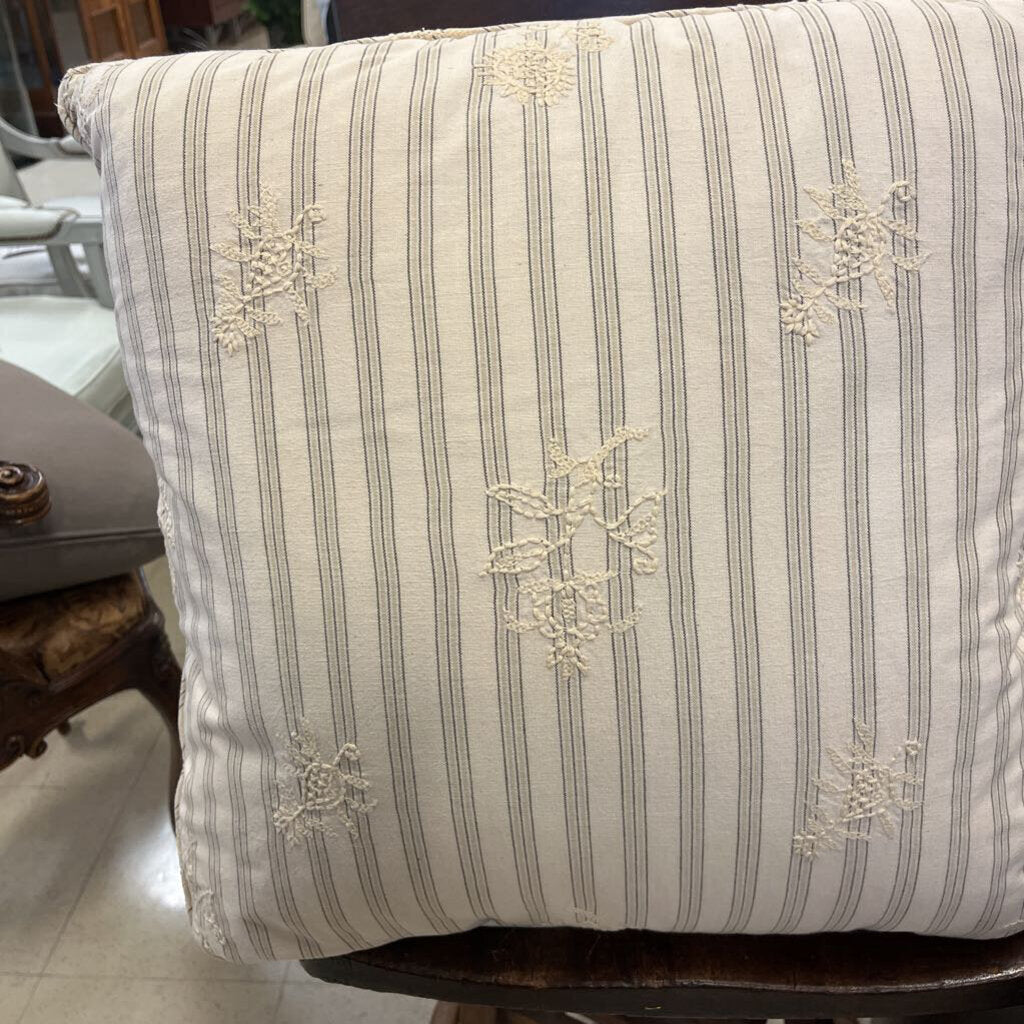 Cream Striped Pair Embroidered Pillows