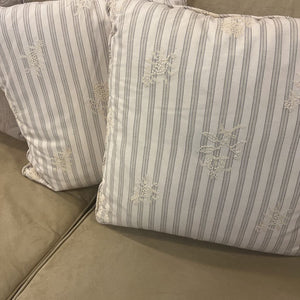 Cream Striped Pair Embroidered Pillows