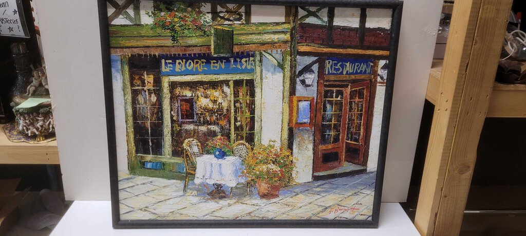 J. Brosseau "Restaurant" oil on canvas 21x25