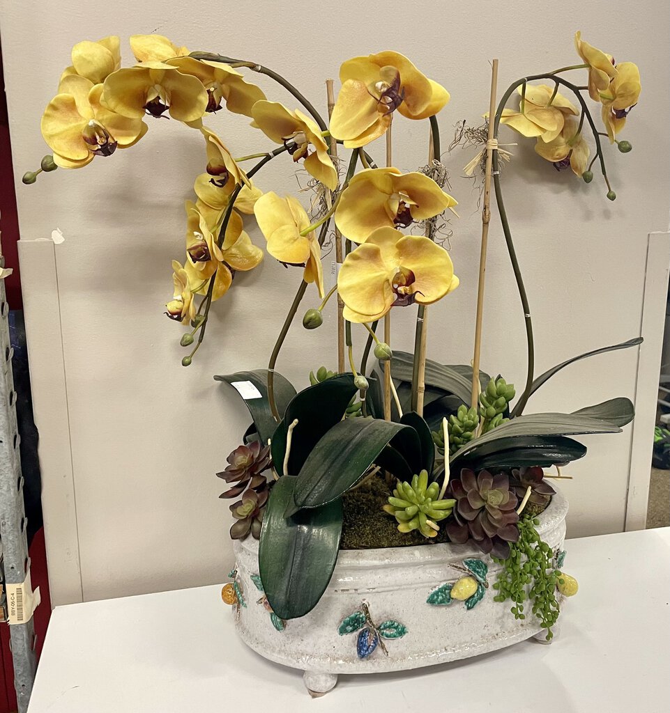 Neiman Marcus Italian Fruit Motif Planter Pot w/ Orchids