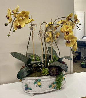 Neiman Marcus Italian Fruit Motif Planter Pot w/ Orchids