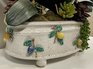 Neiman Marcus Italian Fruit Motif Planter Pot w/ Orchids