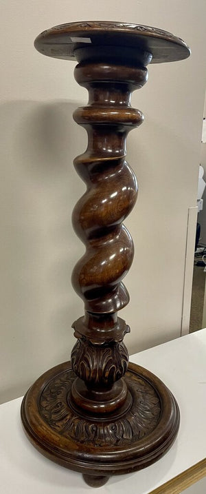 Ornately Carved Walnut Barley Twist Pedestal