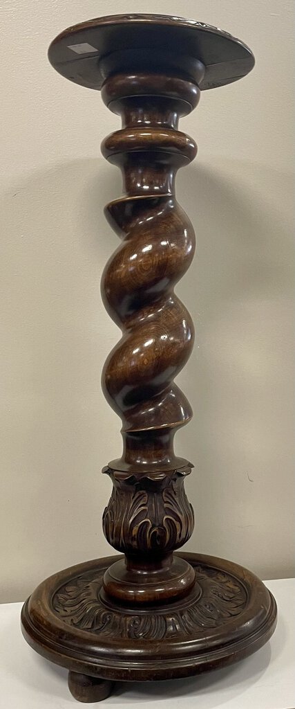 Ornately Carved Walnut Barley Twist Pedestal