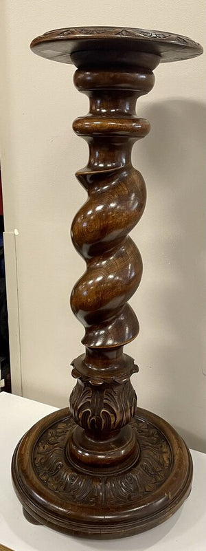 Ornately Carved Walnut Barley Twist Pedestal