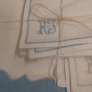 White w/ Blue Border Napkins 6 & Placemats 8-Ridley Tree Estate