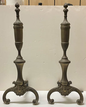 Vintage Greek Key Design Solid Brass Andirons (PAIR)