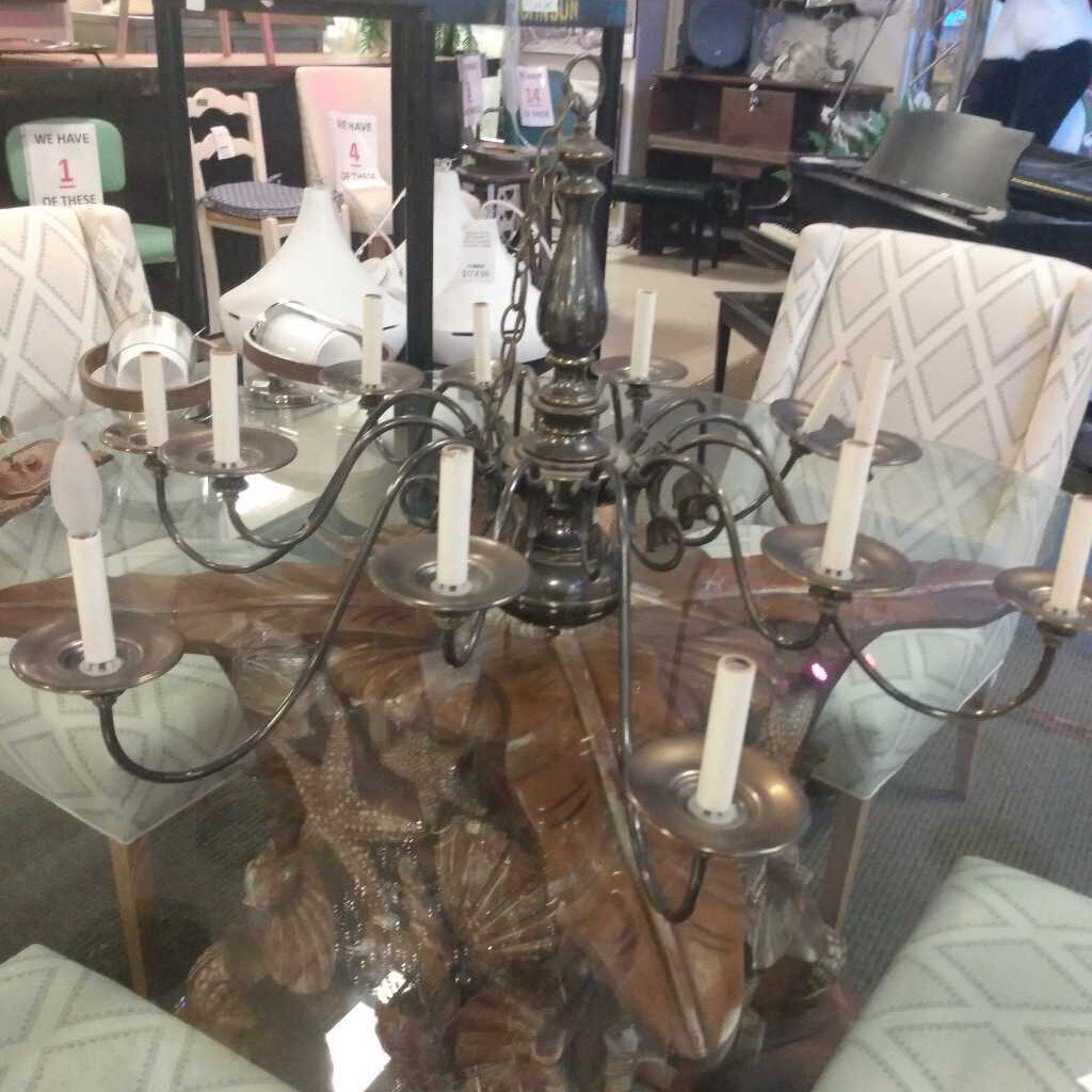 Vintage Candlestick Style Bronze 12 Arm Chandelier