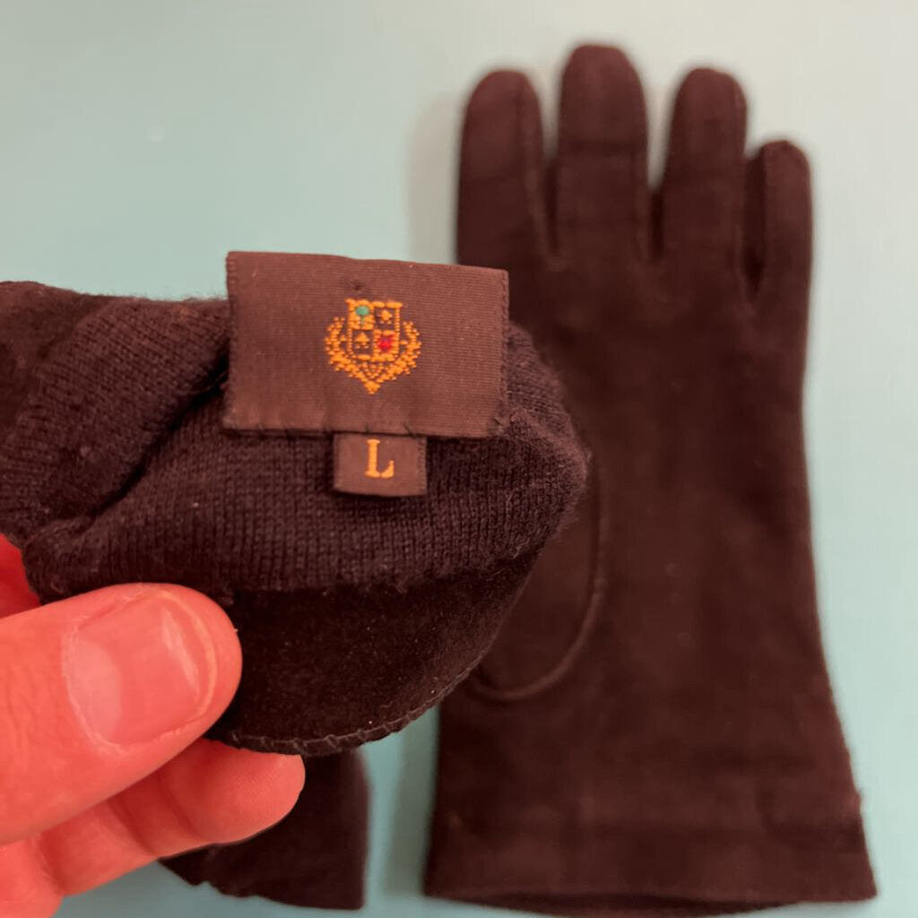 LORO PIANA Suede Gloves Sz.L Cash/Silk Lining BLACK