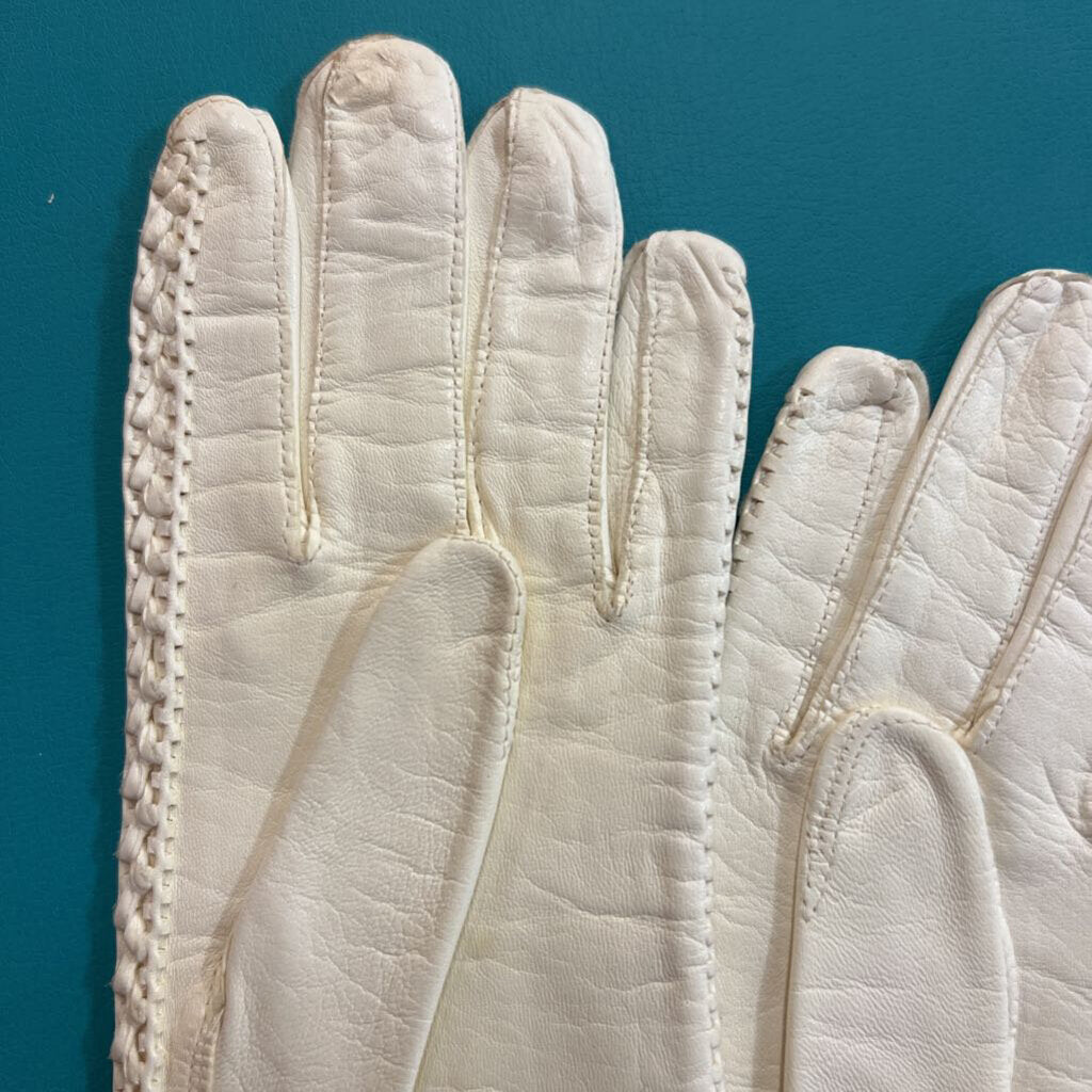 Braided Leather Gloves WHITE