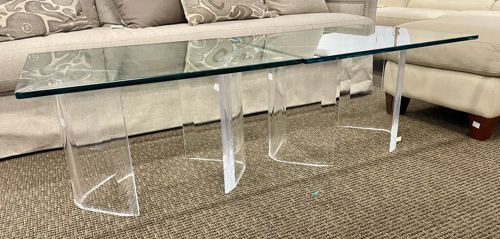 Lucite Boomerang Leg Beveled Glass Top Coffee Table