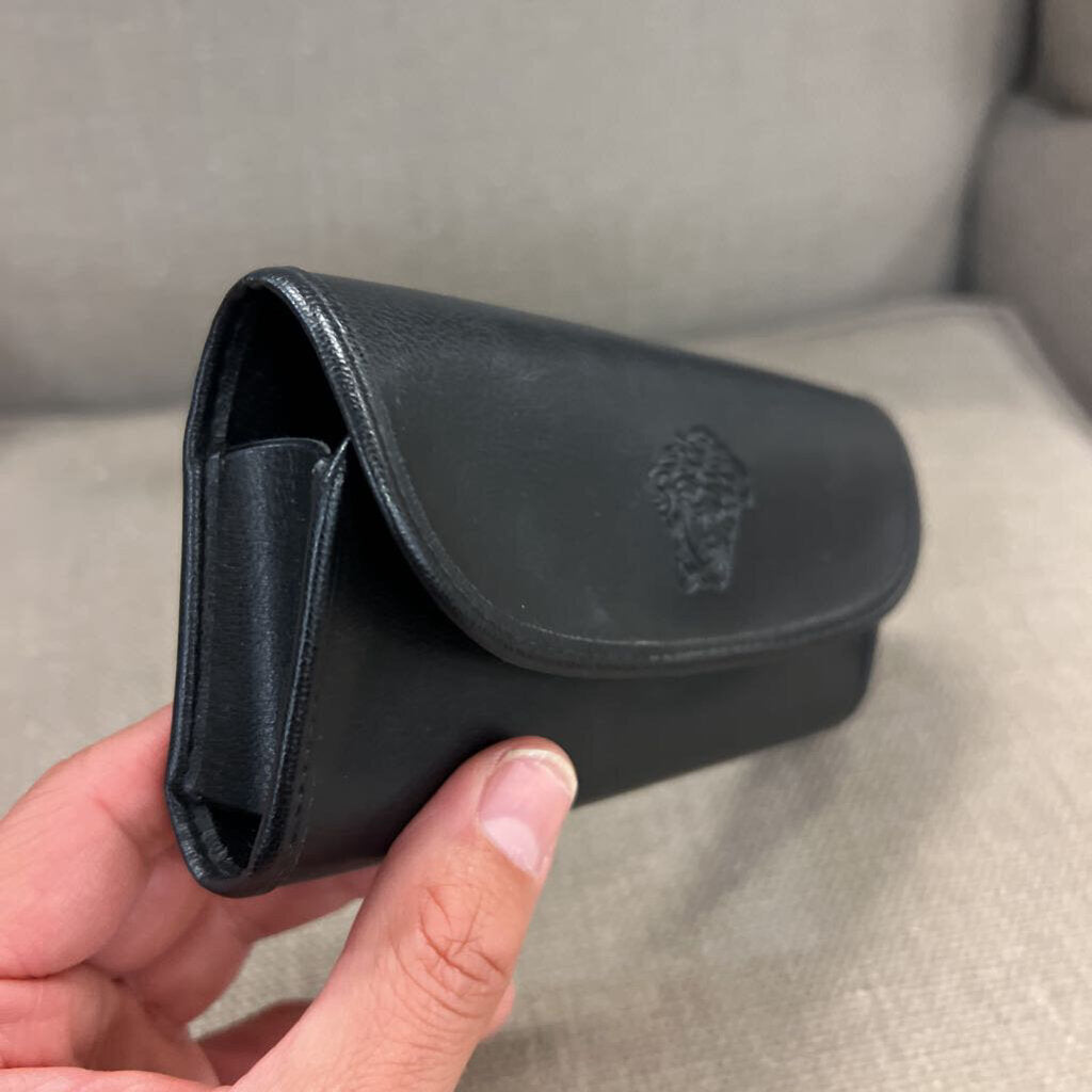 VERSACE Leather Eyeglass Case BLACK