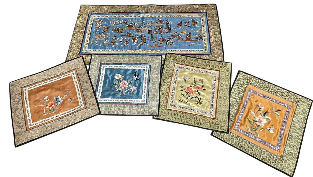 Vintage Asian Hand Embroidered Silk Panels (Set of 5) by Miss Daisy's Consignment & Auction House