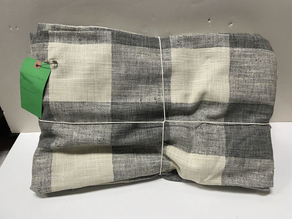 French Pleat Grey Plaid 30 x 80 (PAIR)