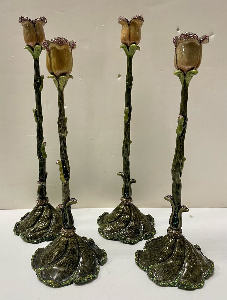 Jay Strongwater Tulip Enamel Swarovski Candlesticks (PAIR)