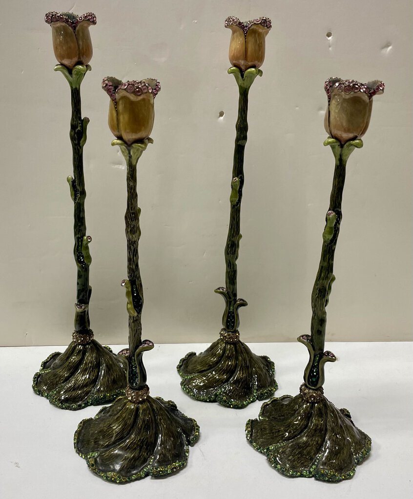 Jay Strongwater Tulip Enamel Swarovski Candlesticks (PAIR)