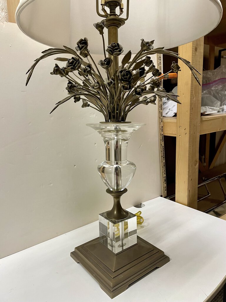 Decorative Crafts Inc. Bronze Roses Crystal Vase Table Lamp