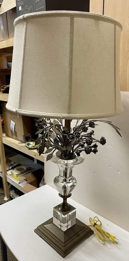 Decorative Crafts Inc. Bronze Roses Crystal Vase Table Lamp