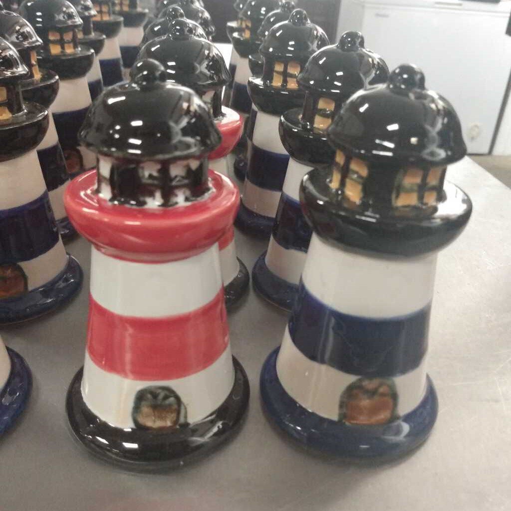 Lighthouse Salt & Pepper Shakers Blue & Red (PAIR)