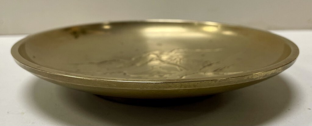 Vintage Solid Brass Chinese Engraved Marked Mini Dish