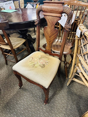 Vintage Carved Needlepoint Seat Chair