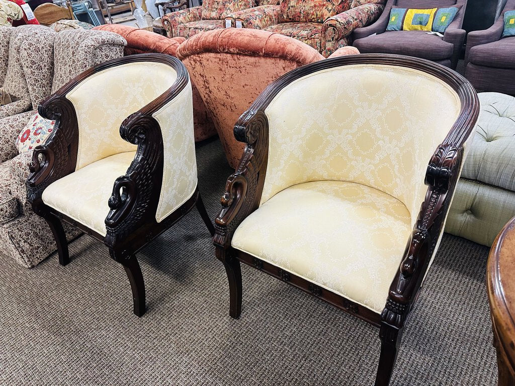 French Honduran Carved Mahogany Chairs (pair)