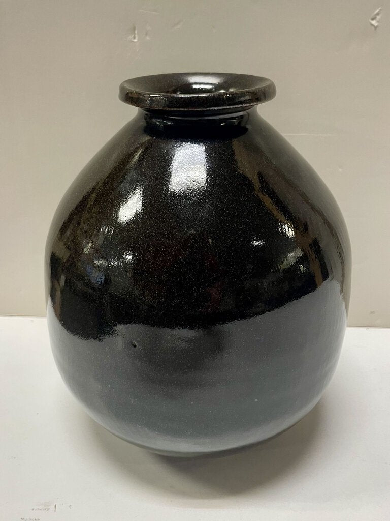 DiBus Signed Pottery Dark Brown Glazed Jar Vase