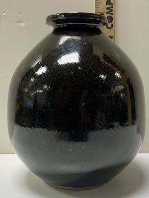 DiBus Signed Pottery Dark Brown Glazed Jar Vase