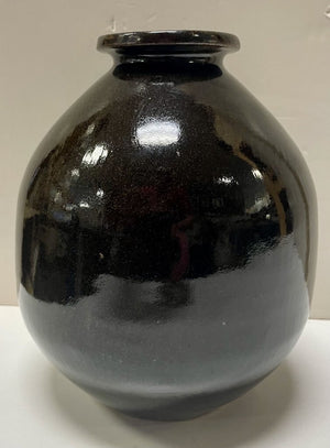 DiBus Signed Pottery Dark Brown Glazed Jar Vase