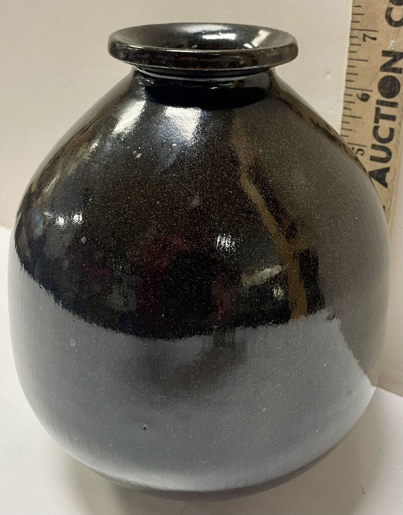 DiBus Signed Pottery Dark Brown Glazed Jar Vase