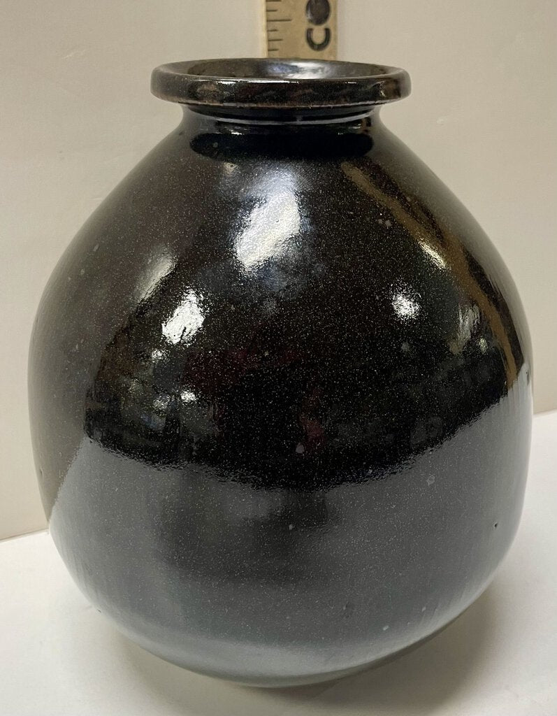 DiBus Signed Pottery Dark Brown Glazed Jar Vase