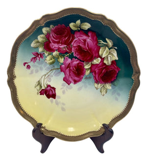 Antique Rose Dubarry O.&E.G. Royal Austria Hand Painted Gilt Porcelain Plate signed Martin 8.75" by Miss Daisy's Consignment & Auction House