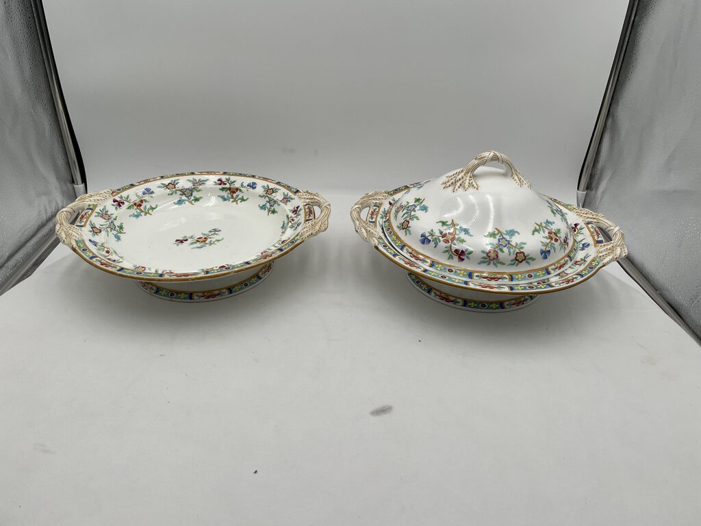 Vintage Royal Worcester Footed Dish with Lid Floral Pattern A2834; 10.75" One with lid (Pair)
