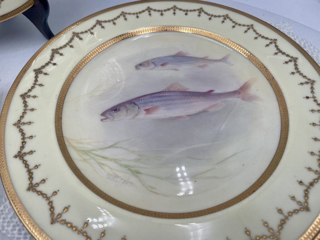 Royal Doulton S. Wilson Gilded Hand Painted Fish Plates (8Pcs)