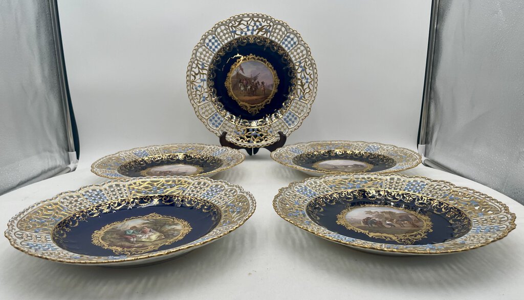 Antique Meissen Reticulated Enameled Gilted Porcelain Plate 10"