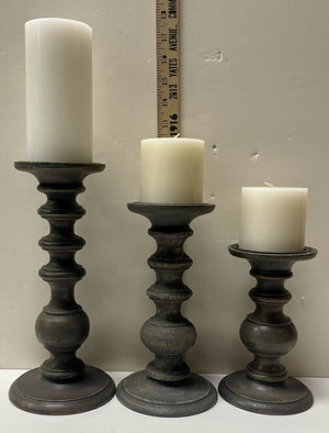 World Market Wooden Grey Candle Holder Set (3 Piece)