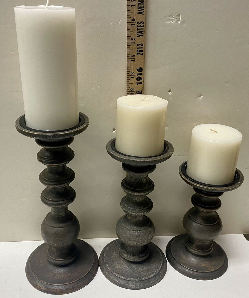 World Market Wooden Grey Candle Holder Set (3 Piece)