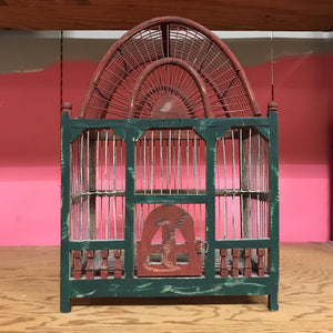 Vintage Wood Wire Red Green Birdcage