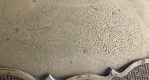 20th C. Engraved and Etched Brass Asian Style Table