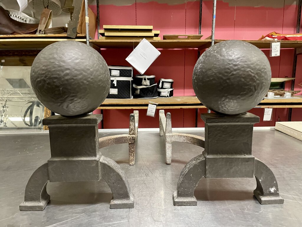 French Style Black Cannon Ball Andirons (PAIR)