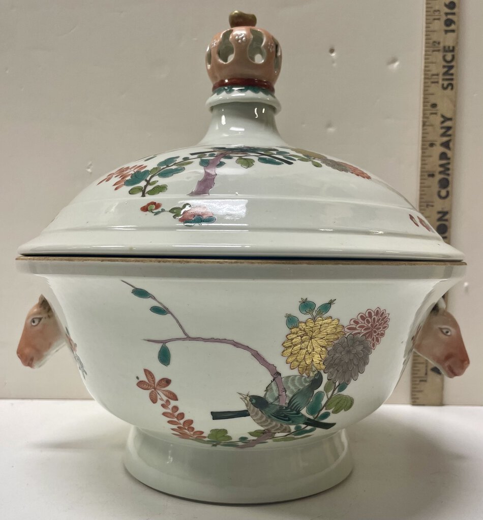 Asian Style Hand Painted Lidded Tureen w/ Deer Handles